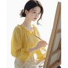 2025 principios de otoño estilo burbuja cuello de encaje amarillo manga larga camisa de gasa principios de otoño atmósfera estilo coreano para llevar top mujeres