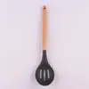 Cuchara para Fideos de Madera con Mango de Silicona para Cocina Doméstica, Cuchara con Filtro para Escurrir Aceite, Colador de Silicona para Cocina
