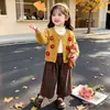 Conjunto de Suéter Cardigan de Otoño para Niñas Ropa Nueva Primavera y Otoño 2026 Chaqueta de Punto para Niños Pantalones de Pierna Ancha a Cuadros