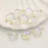Colgante de Flor de Vidrio con Agujero Recto, Adorno de Flor de Cinco Pétalos, Cuentas Sueltas para Pulsera y Collar DIY, Materiales para Aretes con Borla Estilo Antiguo