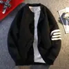 Cardigan de tricô de manga comprida com gola de baseball para primavera e outono para homens, novo estilo coreano, folgado, cor vibrante para jovens, casual, tendência