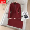 Conjunto de 3 Peças Vermelho para Negócios Outono/Inverno Transfronteiriço Blazer de Manga Longa Colete de Terno Feminino Calça de Cintura Alta