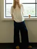 Liquidação 100% Lã Merino Bainha Enrolada Gola Redonda Manga Curta Camiseta Casual Solta Versátil Malha