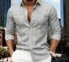 2026 Nova Camisa Masculina Listrada Geométrica Desgastada Retrô Americana Manga Longa Regular