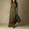 Colección nueva de primavera y otoño para mujer transfronteriza europea y americana 2026: elegante vestido de un solo color, de manga larga, asimétrico, con volantes, de longitud media