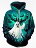 Moletom com Capuz Impresso em 3D Dark Ghost Estilo Horror de Halloween Unissex Pulôver Solto