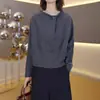 Camiseta gris de cuello redondo y manga larga para mujer, nuevo estilo de otoño, talla grande, moderna, rejuvenecedora, adelgazante y elegante