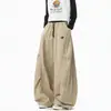Pantalones cargo casuales de estilo americano con bloques de color caqui de doble cintura para hombre y mujer, nuevos de primavera y otoño, holgados, con diseño curvo de paracaidista, pierna ancha