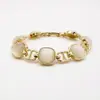 Pulsera cuadrada de ojo de gato gruesa para mujer, oro blanco, geométrica, europea y americana, oro rosa claro, empaque independiente, pulsera de ágata en