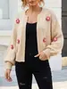Nuevo suéter cárdigan tejido a mano con flores de comercio exterior transfronterizo para mujer, suéter casual de punto holgado en un estilo relajado