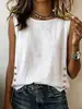 2026 Amazon Europa Transfronterizo Verano Nuevo Ropa de Mujer Cuello Redondo Casual Holgada Botón Algodón Lino Color Sólido Camiseta