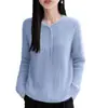 Suéter de punto trenzado con cuello en V estilo lady para mujer, color liso, jacquard suave, suéter de punto con botones, capa base interior