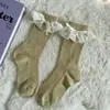 Calcetines Hechos a Mano de Encaje Dulce Otoño Invierno Lana de Oveja Cálidos Rayas Verticales Lazo Lateral Calcetines Acumulados a Media Pantorrilla Calcetines Cortos para Niñas