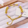 Pulseira Enrolada de Cobre Banhado a Ouro com Ametista, Contas da Sorte de Florzinhas Pequenas e Contas de Olho de Gato Escovado Dourado, Joias Empilháveis, Mesmo Estilo das Lojas de Ouro