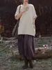 Blusas de Algodón y Lino para Mujer, Nuevo Estilo Verano 2026, Ropa Femenina Inspirada en el Zen, Manga Corta con Cuello en V de Bambú, Camiseta Femenina Artística Versátil de Corte Ajustado