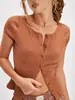 2026 Moda de Verano para Mujer Nuevo Cuello Redondo Ajustado Color Sólido Texturizado Manga Corta Cárdigan Top