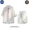 Conjunto de Shorts de Manga Curta com Zíper Meio (Half-Zip) de Alta Qualidade da Marca Nasa para Homens, um Conjunto Completo para Esportes Casuais de Verão