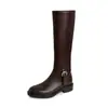 Belleza de Piernas Largas~ Botas de Montar de Cuero con Hebilla Piel de Vaca Completa Invierno 2026 Gruesas de Tacón Medio Punta Redonda Botas Altas de Piel Genuina para Mujer