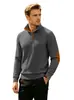 Comércio Exterior eBay Masculino Primavera/Outono Jacquard Texturizado Gola Lapela Manga Longa Color Block Plaquete Patches nos Cotovelos Estilo Americano Moletom