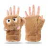 Guantes de Felpa Cálidos de Doble Capa con Forro Polar Engrosados para Ciclismo, Dedos Descubiertos con Solapa, de Dibujos Animados Lindos para Estudiantes, Niñas, Otoño e Invierno
