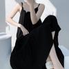 Camisola de algodão e seda com alças finas, moda de alta qualidade, pequena, estampa fresca, costas nuas, casual, primavera e verão, vestido longo