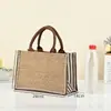 Bolsa de lino a rayas personalizada con impresión de logo, engrosada, simple y casual, patchwork de lino estampado, personalización de bolsa tote tridimensional
