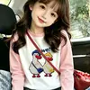 Camiseta de Algodão Color Block de Manga Longa para Menina para Primavera e Outono, Estilosa e Versátil, para Crianças Médias e Maiores, Top de Desenho Animado