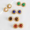 Joyería de Estilo Europeo y Americano, Incrustaciones de Piedras Naturales de Colores, Vintage, Lujo Ligero, Moda, Clips para Orejas y Pendientes para Mujeres