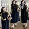 Vestido de Maternidade Conjunto de Outono 2026 Novo Estilo Coreano Solto Veludo Cotelê Tamanho Grande