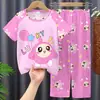 Conjunto de Pijama Infantil para Meninas, Verão Fino Manga Curta Calça Longa Roupa de Casa, Conjunto de Ar Condicionado para Meninas de Meia-Idade e Crianças Grandes, Pode Ser Usado ao Ar Livre