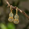 Pendientes de calabaza auspiciosa Fulu Ping An estilo nacional para mujer, aretes, joyería para orejas, chapados en oro mate, zafiro natural incrustado, retro