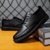 Zapatos de Cuero Nuevos para Hombre, Talla Grande Transfronteriza, Zapatos Versátiles y Guapos para Hombre, Zapatos Casuales con Cordones para Jóvenes Británicos Negros de Cuero Pequeño