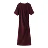Visto en el Sitio Independiente de Aliexpress Vestido de Moda para Mujer Estilo Europeo y Americano Plisado Midi Manga Corta Cuello Redondo 1058153