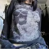 Amazon Principios de Primavera Ins Transfronterizo Europeo y Americano Nuevo Estampado Retro Europeo y Americano Pedrería Cuello Redondo Y2K Ajustado Manga Larga Top para Mujer