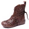 Sandálias Artesanais Retrô Estilo Étnico para Mulheres, Novo Estilo Primavera e Verão, Sapatos Vazados em Couro Genuíno, Solado Macio, Botas de Cano Alto Respiráveis para Mulheres