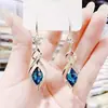 2026 Novos Brincos Elegantes de Cristal Azul Moda Coreana Design Longo Brincos Tendência de Influenciador para Mulheres Venda por Atacado