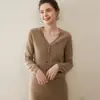 Cárdigan de punto de cachemira pura para mujer, nuevo otoño e invierno, cuello en V, manga larga, versátil, de un solo botón, top suave