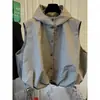Chaleco de trabajo sin mangas con capucha color caqui para mujer, estilo europeo de primavera y otoño, chaleco chaqueta casual holgado para capas