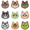 Patches bordados coloridos de cabeça de gato com fundo redondo, 9 estilos de patches de gato de desenho animado para aplicar com ferro, patches adesivos para reparar furos em roupas