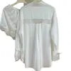 Conjunto de pijama blanco de seda helada con ribete de encaje, puramente sensual, camisa de manga larga estilo boyfriend para estar en casa, lencería sexy