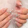 Adesivos de Manicure Clareadores Transfronteiriços, Unhas Usáveis, Francesinha Semi-Feita à Mão com Laço, Doce e Cool Sexy, Diamante de Coração de Alta Qualidade