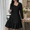 2026 Otoño Europeo Nuevo Estilo Elegante Adelgazante Moderno Versátil Color Sólido Manga Larga Volantes Vestido Mujer