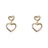 2023 nuevos aretes de doble amor con micro incrustaciones de circonita, diseño de nicho dulce y fresco, aretes de temperamento estilo frío al por mayor