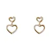 Pendientes de Corazón Brillantes con Diamantes de Nuevo Estilo, Elegantes y de Alta Gama, Lujo Ligero, Pendientes Exquisitos de Nicho para Mujer, Pendientes de Botón de Moda y Versátiles
