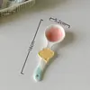 Colher de Cerâmica Esmaltada Estilo Ins Aparência Sofisticada Fofa Doméstica com Cabo Longo Colher de Comer Colher de Sobremesa Colher para Iogurte Aveia