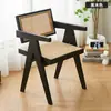 Silla de Comedor de Madera Maciza para el Hogar, Silla Chandigarh Estilo Mediados de Siglo, Silla con Reposabrazos Suaves Estilo Wabi-Sabi, Silla de Ratán para Ocio