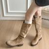 Botas Altas Retro de Tacón Grueso Botas de Equitación Zapatos de Mujer 2025 Nuevo Otoño Invierno Botas Holgadas Botas Martin Fruncidas Botas de Moda