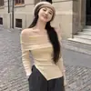 Suéter Francés de Hombros Descubiertos para Mujer, Suéter de Punto de Manga Larga para Otoño e Invierno con un Toque de Lujo, Ceñido a la Cintura, Diseño Único y Espectacular de un Solo Hombro