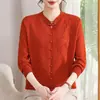 Roupa de mãe, suéter de tricô para meia-idade e idosos, folgado e estiloso, novo top de outono e inverno, de manga comprida, elegante e casual