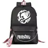 Mochila escolar USB de dibujos animados transfronteriza de cola de hadas para jóvenes de primaria y secundaria, mochila casual con cinta para hombres y mujeres